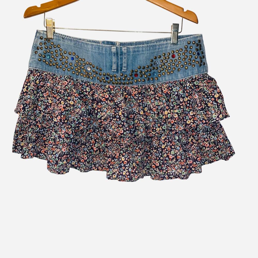 Express Jeans Floral Bejeweled Mini Skirt sz 10 - Picture 8 of 12